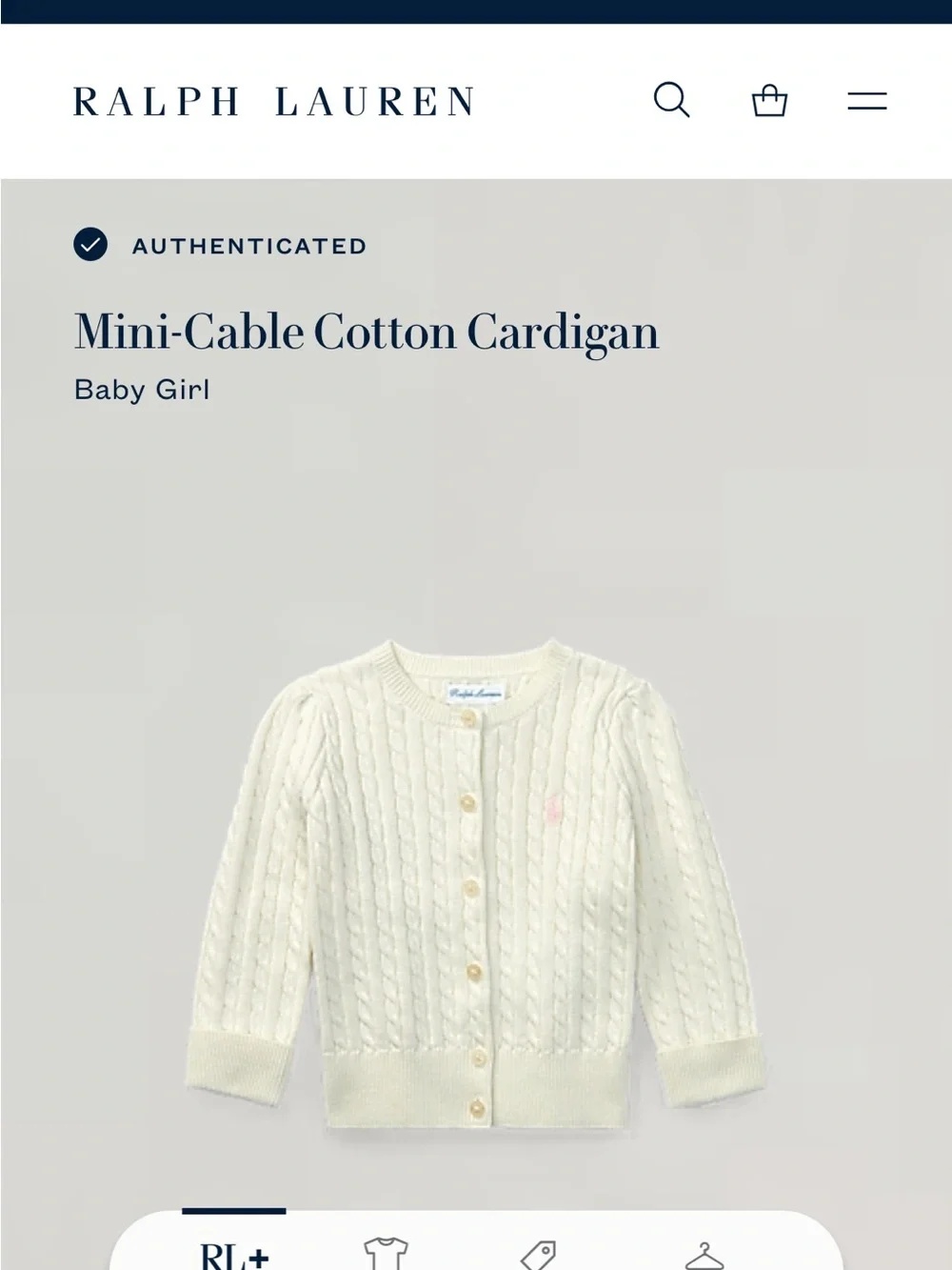 Ralph Lauren Cream Cable-Knit Baby Girl Cardigan with Pink Pony